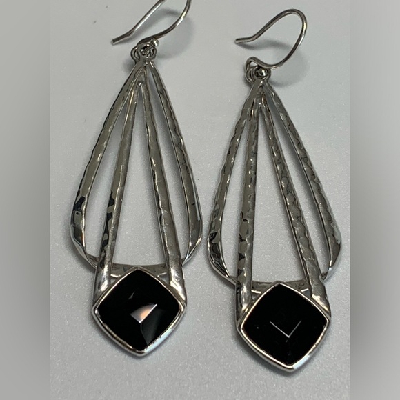 Silpada Vintage Textured Sterling Silver Faceted Onyx MIDNIGHT Earrings - Picture 6 of 11